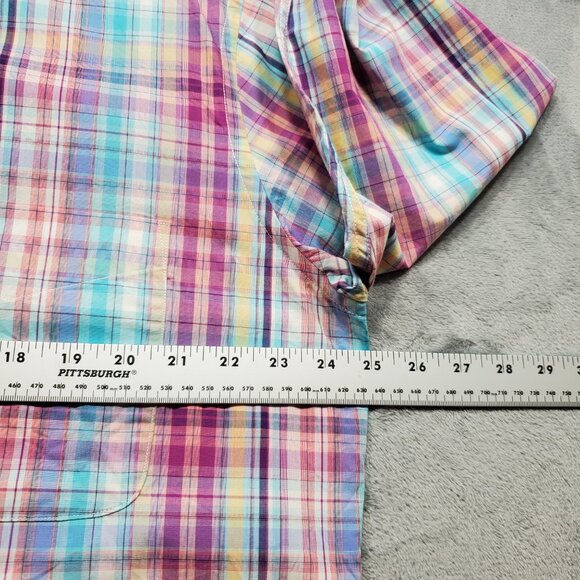 Alan Flusser Button Down Long Sleeve Plaid Shirt Yellow Purple Baby Blue Mn Sz L - Picture 9 of 10